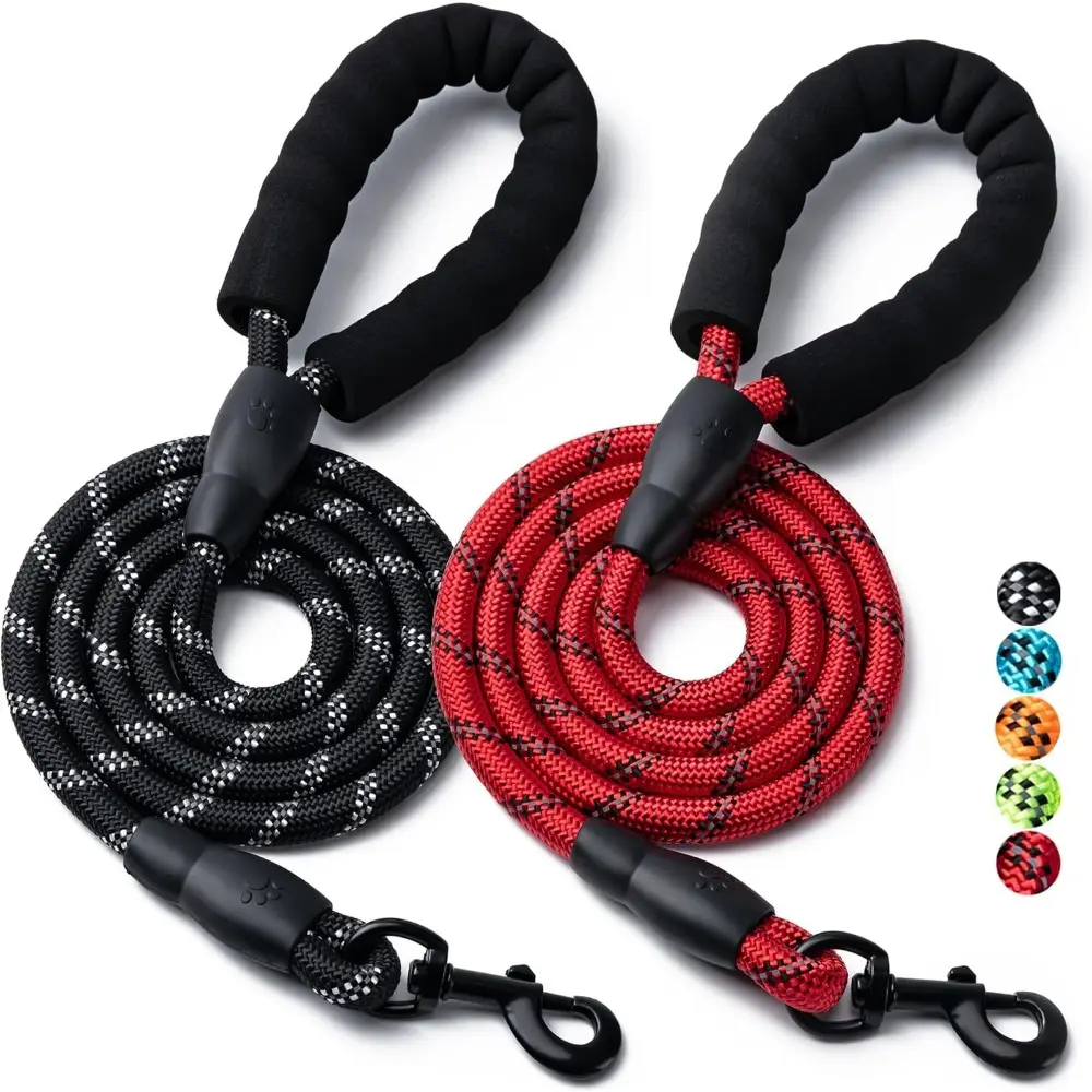 2 Pack Dog Leash, Nylon Rope Pet Leashes, Reflective Lead, Foam Handle, Puppy Leash, Supports 18-120Lbs, 5/6.5/9.8ft*1/2in