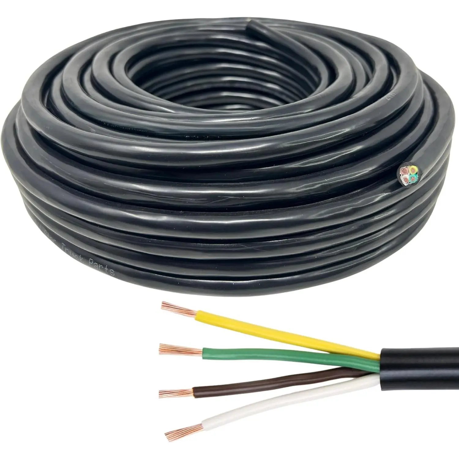 25 ft Heavy Duty 14 Gauge 4-Way Trailer Cord - Insulated Stranded CCA Copper 4 Conductor Wires, Color-Coded, PC P2 DOT FMVSS 108/SAE Approved for RVs, Motorcycles (Roll)