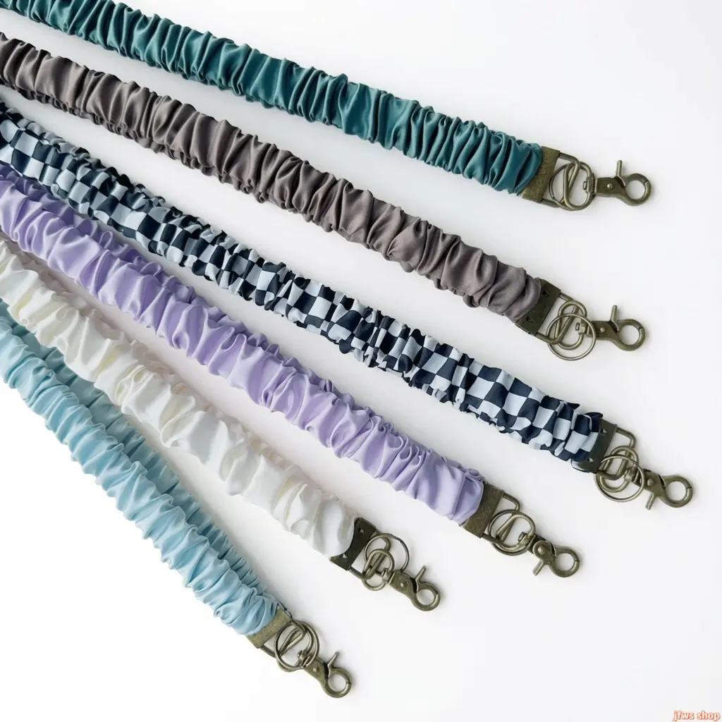 Stretchy Scrunchie Lanyard for ID Badges Keys Office School Travel with 360 Degree Rotatable Metal Base Strong Spring Clasp Adjustable 17.5-30 Inch Expandable Lightweight Durable Hypoallergenic Fabric Comfort Fit Neck Strap for Work Conference Daily Carry