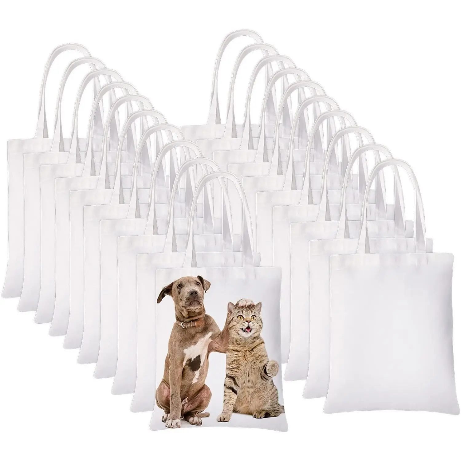 20 Pieces Sublimation Tote Bags Sublimation Blank Canvas Tote Bags Grocery Bags for Decorating DIY Crafting White