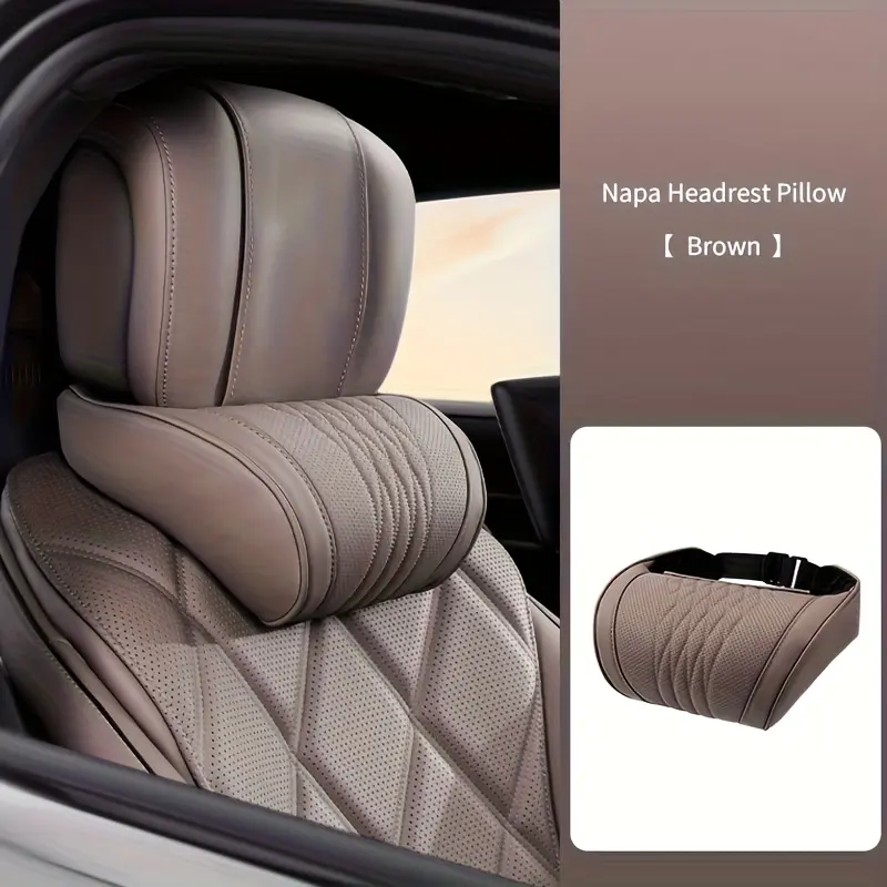 All-season Nappa leather car neck & lumbar pillows, soft breathable support with delicate embroidery, decorative vehicle interior accessories