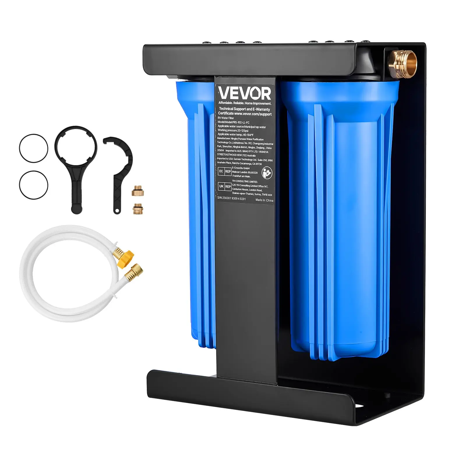 VEVOR Dual-Core Water Filtration System, 2-Cartridge Activated Carbon Filter, Chlorine Removal, Removes Bad Tastes & Odors, Filters Most Contaminants, Bracket-Included for RVs, Boats, Remove Bad Tastes