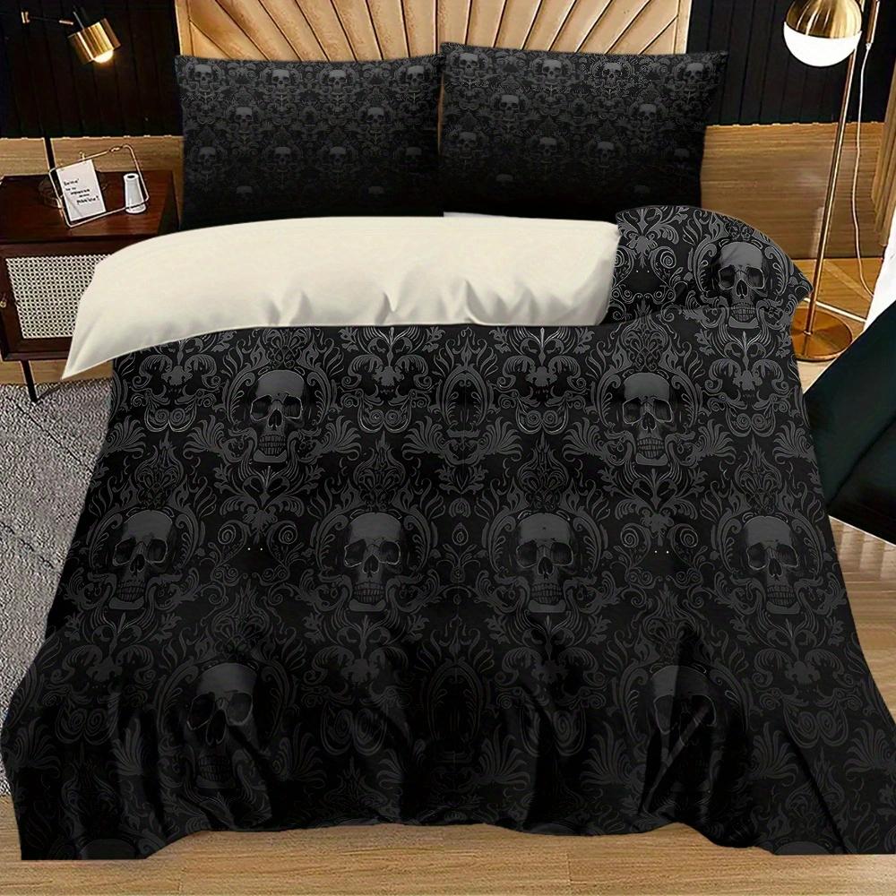 Skull & Floral Pattern Bedding Set, Including 1 Count Bedspread & Pillowcase without Filler, Soft Comfortable Bedding Set for Home Bedroom Duvet Cover Set