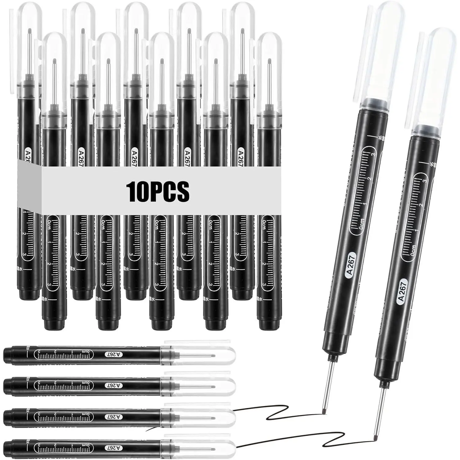 10 count Long  Deep Hole Markers, Deep  Metal Marking Pen | Long Nib Marker, Multi-purpose, , Carpenter Pen Markers, Quick Dry Hole Marker