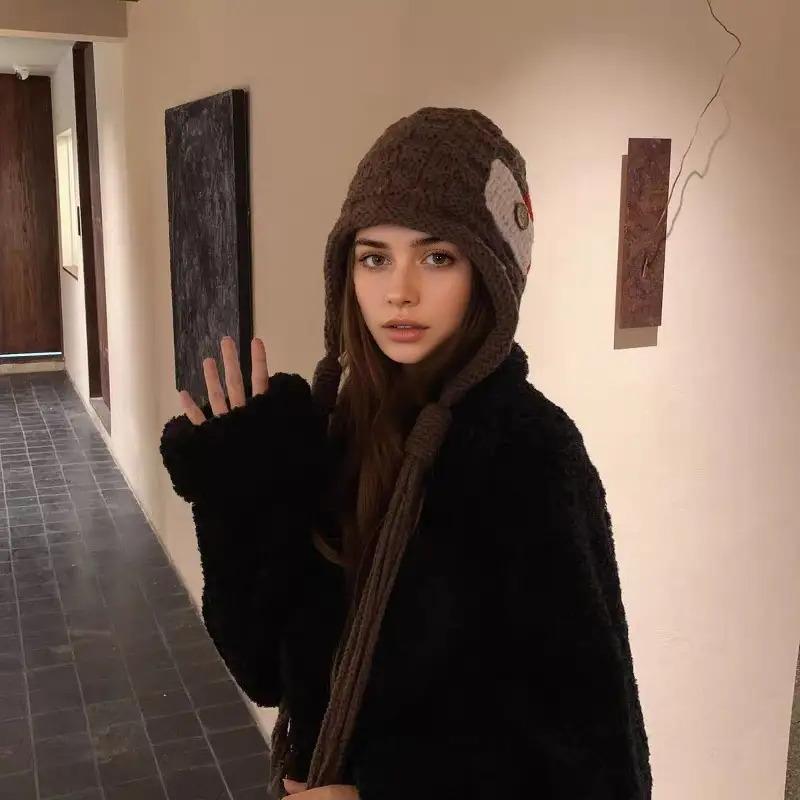 New Fashion Patchwork Tassel Knitted Women's Winter Peru Earflap Hat, Ski Hat, Warm Lined Neck Warmer Scarf Windproof Cycling Hat