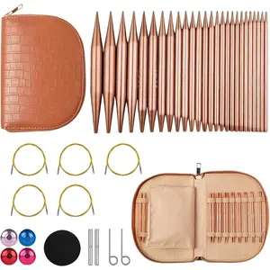 13 Pairs Interchangeable Needles Set, 4in Needles Set Aluminum 3-10mm with 20cm, 40cm, 60cm, 80cm, 100cm Rotatable Cables, Accessories and Case (Rose Gold)