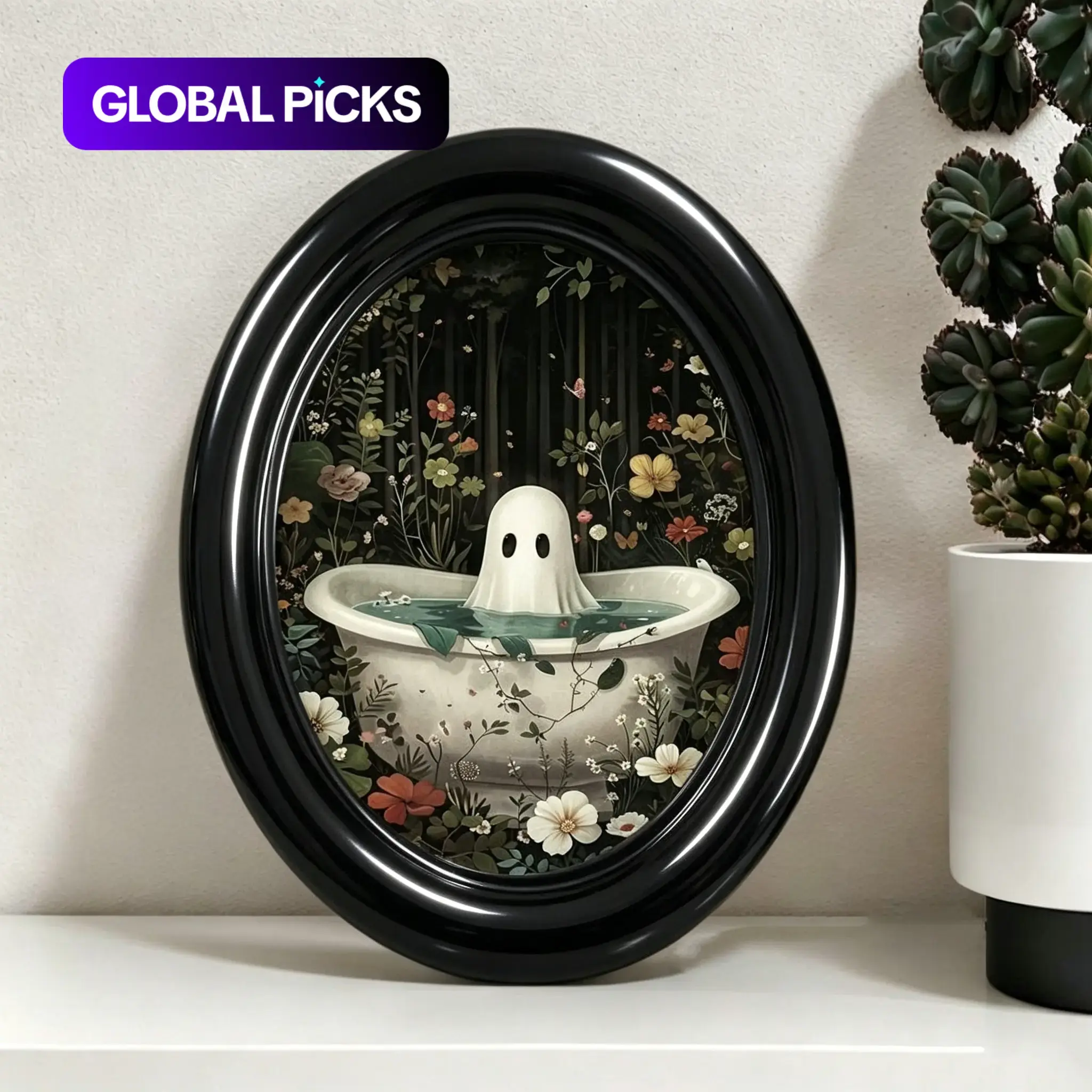 Vintage Halloween Ghost Wall Art Decor, Vintage Design, Handmade Oval Wooden Decoration, 5.25x4.16 Inch, Perfect for Christmas & Thanksgiving, Decoration Items #GLOBAL PICKS