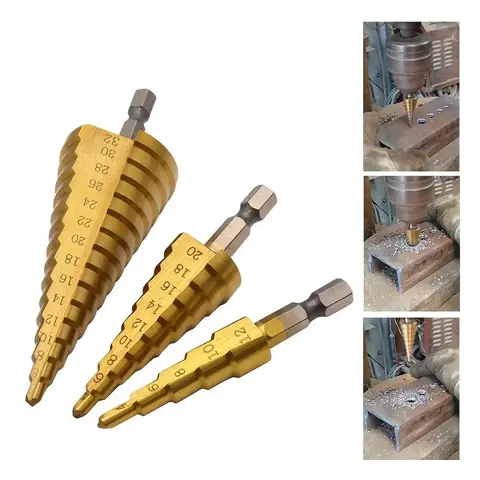 3Counts Step Drill Bit Set-Titanium Coated,High Speed Steel Drill Cone Bits for Aluminum,Wood and Plastic Hole Drilling Cutting,Multi Size Hole Stepped Up Unibit for DIY Lovers.