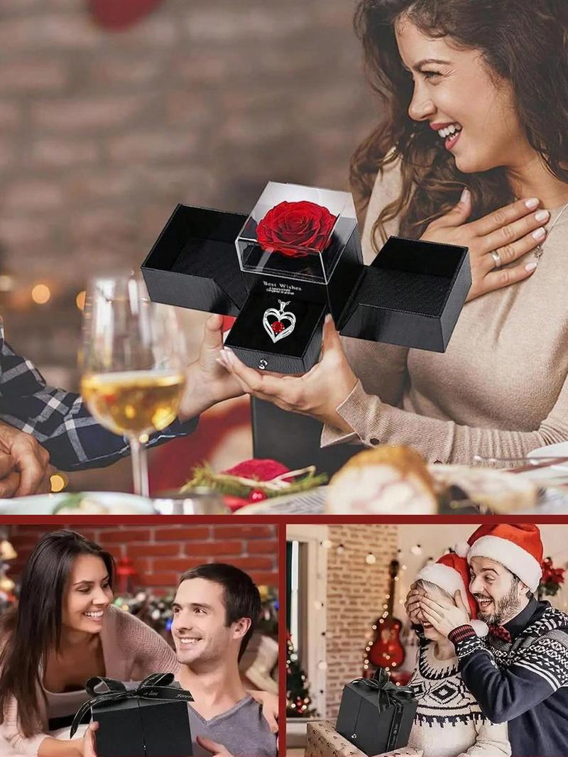 Heart Shaped Pendant Necklace with Rose Gift Box, Love Heart Necklace, Stainless Steel Jewelry for Party, Daily Clothing Decor, All-match Jewelry for Birthday Gift, Mother's Day Gifts