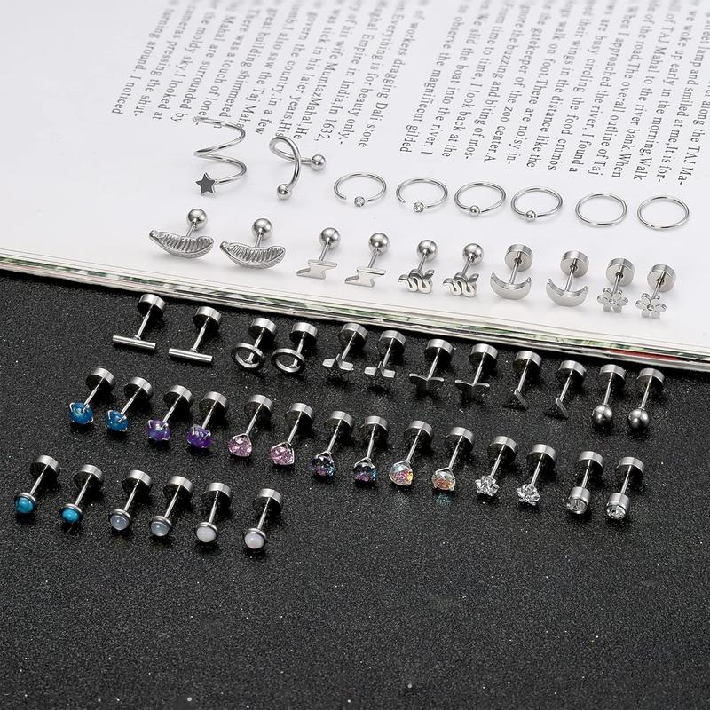 Stylish 25 Pairs Diverse Styles Stud Earrings for Women Men Multipack Cartilage Surgical Steel Earring Shining Zirconia Opal Vivid Butterfly Sweet Flower Cute Star Flat Back Earrings men's earrings Non Tarnish Jewelry for Christmas Gift