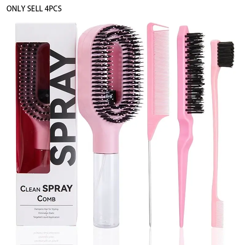 2-in-1 Pink Spray Hair Comb with Water Tank, Salon Styling Brush for Hydrating & Detangling, Anti Tangle Brushes, Fine Mist Spray Design for Easy Hair Care, Scalp Massage & Shine Restoration, Portable Lightweight Hair Styling Tool for Women