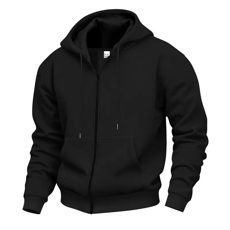 Solid Color Hooded Zipper Cardigan Sweatshirt Jacket For Men Autumn Winter Men's Clothing Waterproof Casual Outerwear Long Sleeve Zip Up Hoodie Versatile Daily Men's Jacket For Outdoor Street Casual Matching Outfits Classic Fabric