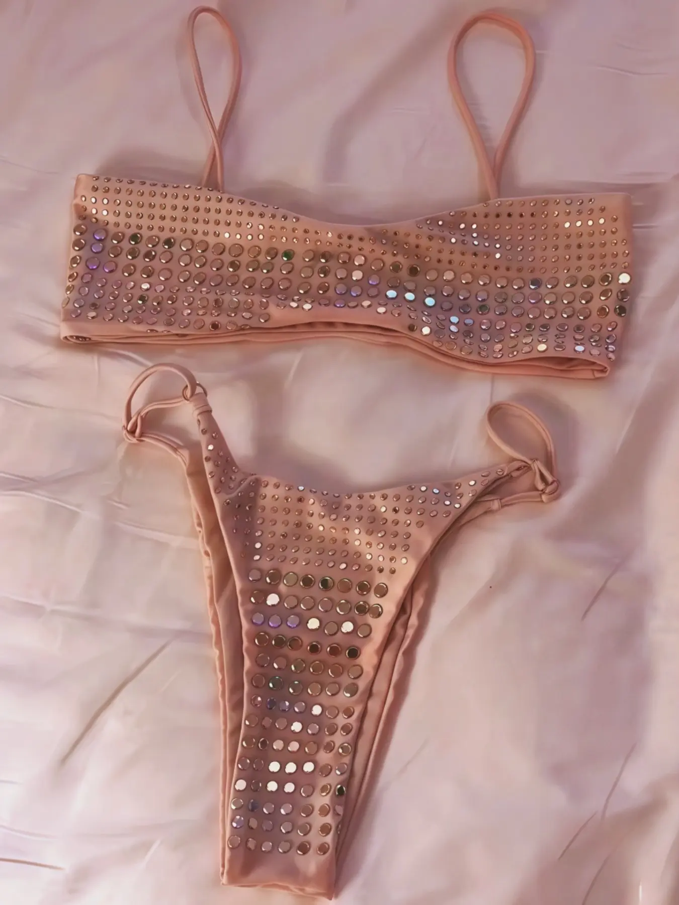 2026 New Plain Rhinestone Women's Swimsuit, Beachwear Swimsuit, Sexy Bikini Set, Beach Split Two-Piece Swimwear, Slim-Fitting, Trendy Summer