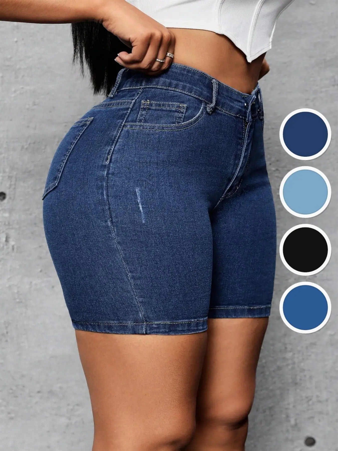 Plus Size High Waist Denim Shorts, Stretchy Fit Butt Lifter Belly Concealer Bermuda Jeans, Casual Streetwear for All Seasons
