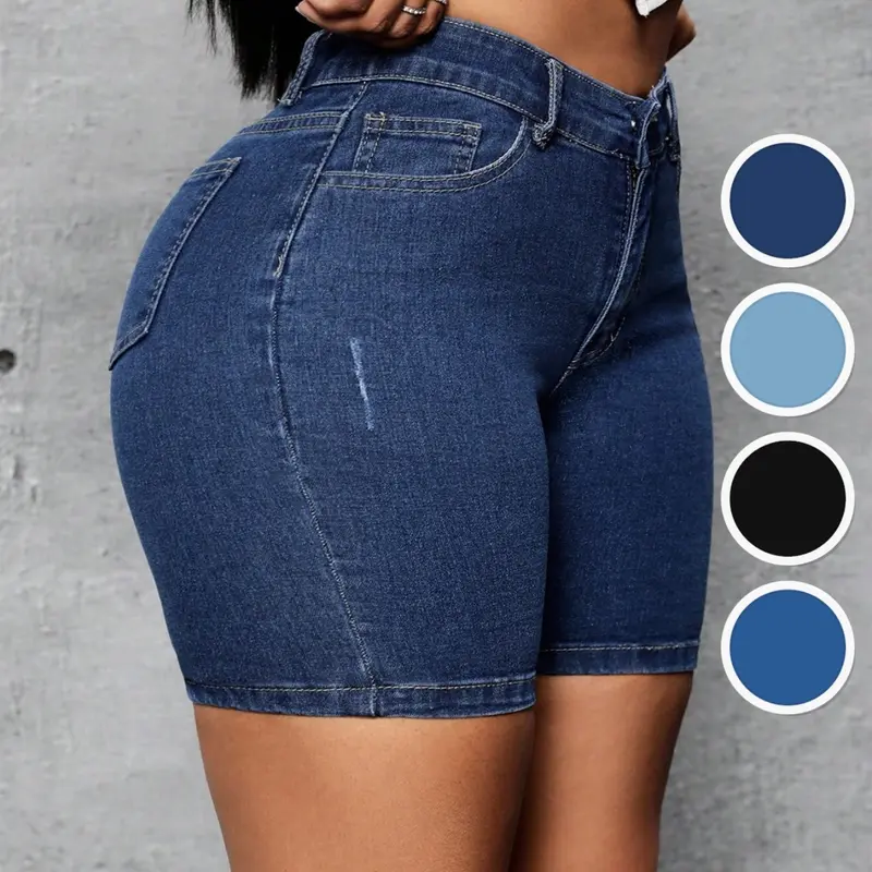 Plus Size High Waist Denim Shorts, Stretchy Butt-Lifting & Tummy Control Jorts, Casual Streetwear Bottoms for All Seasons