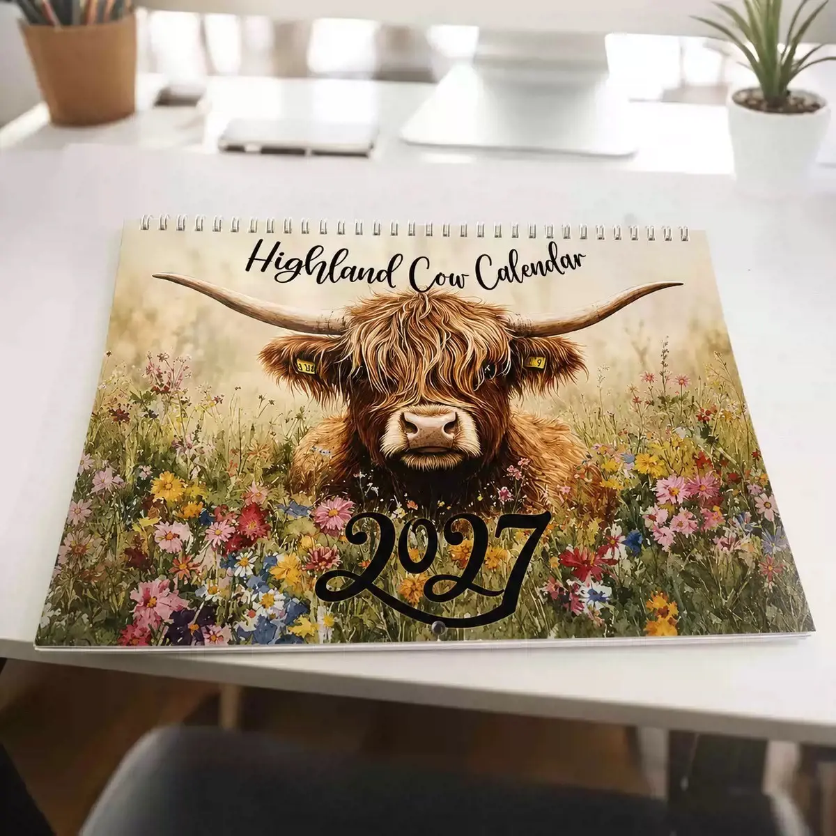 2027 Spiral Bound Scottish Highland Cow Calendar, Cute Pet Wall Calendar, Home Office Decor, Animal Lovers Gift, Halloween Christmas New Year Party Gift