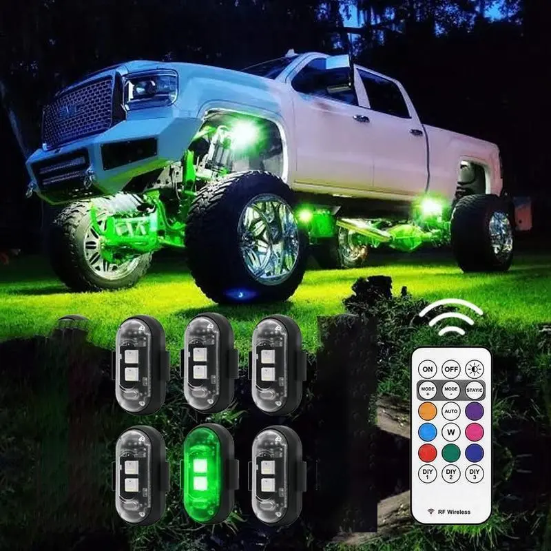 Remote Control RGB LED Car Light, USB Rechargeable Decorative Automotive Lights, Waterproof LED Light with 10 Modes for Motorcycle, SUV, Pickup, Car Accessories, Wheel Lights, Vehicle, Truck