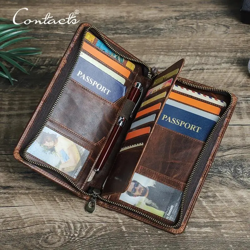 Vintage Travel Wallets for Men, Solid Document Holder with Built-in Organizer and Pen Slot for ID Cards