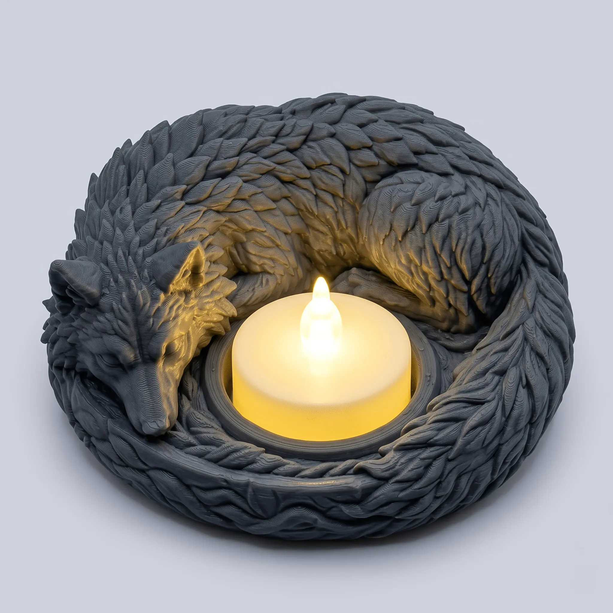 Wolf Meditation Candle Holder Sculpture, 3D Fur Texture Animal Decor, Bedroom Desk Ornament, Halloween Home Decoration, Christmas Gift, Dual Color Option
