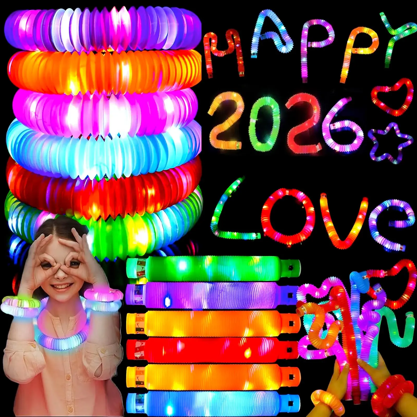 24 Packs Light Up Glow Sticks LED Pop Tubes, Glow in the Dark Party Favors, Party Decoration Accessories, LED Bracelets for Party Events