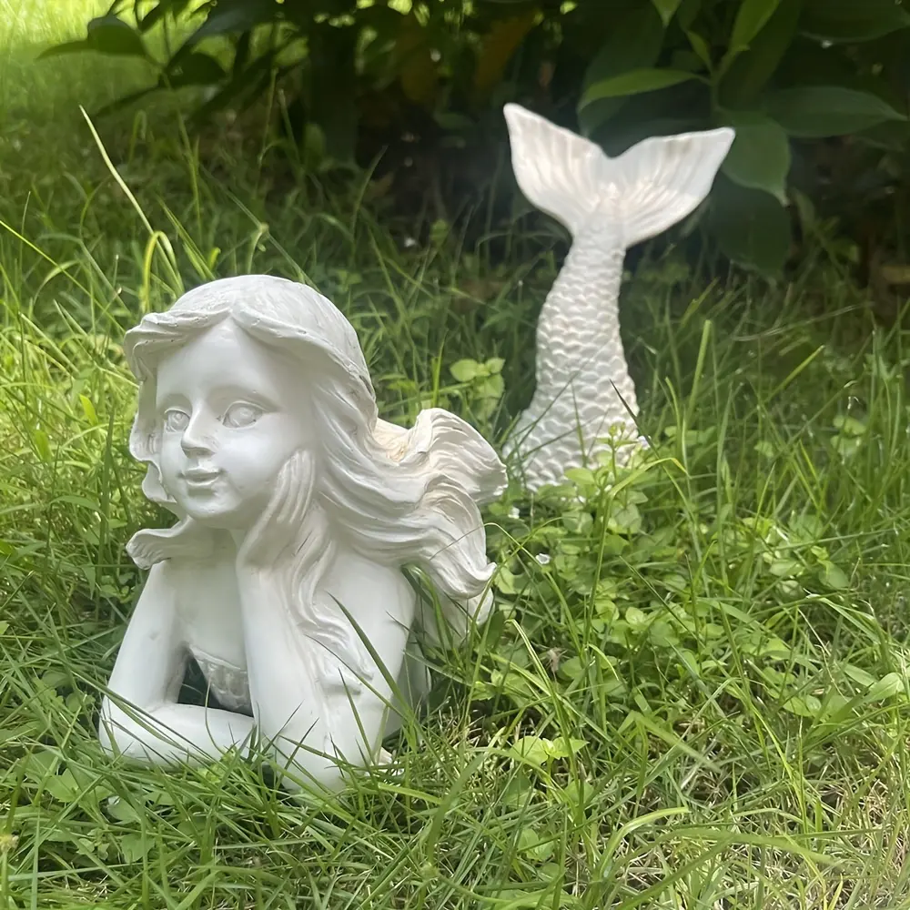 Coastal Themed Resin Mermaid Sculpture Outdoor Statue, Weatherproof Durable Mermaid Figurine with Rustic Charm, Lovely Lawn Yard Patio Ornament, Exquisite Coastal Landscape Decor Gift for Sea Lovers Indoor Outdoor Garden Decoration