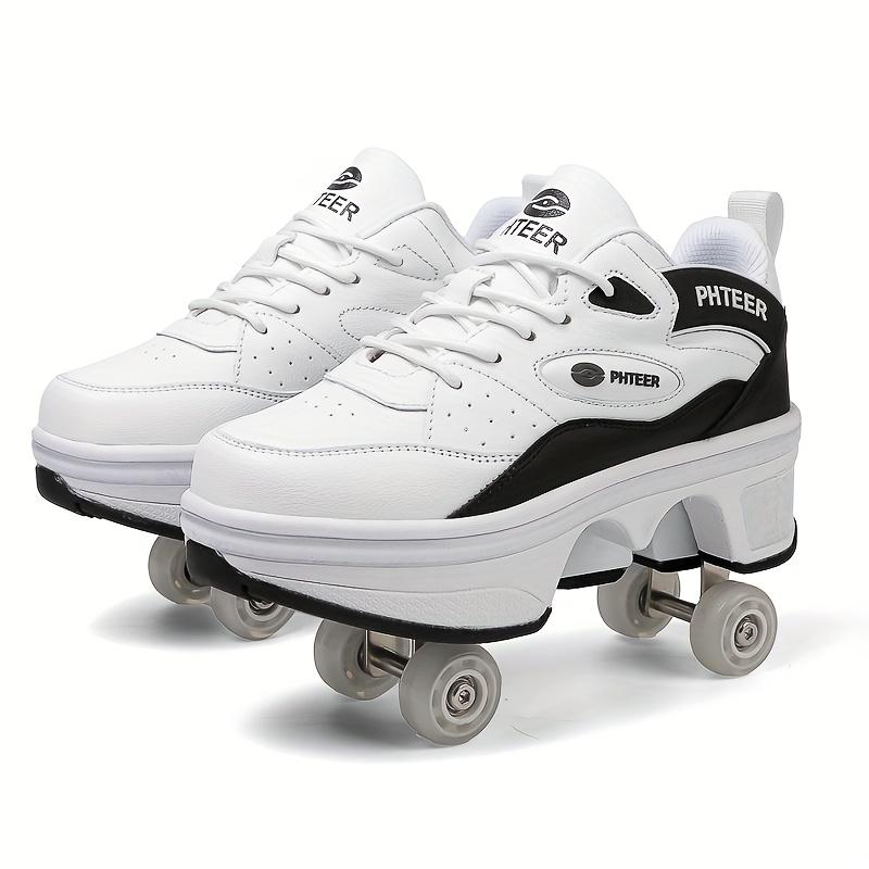 PHTEER 4-Wheel Roller Skates - Stylish Black & White, Lace-Up Design with Four-Wheel Support for Beginners, All-Season Use, Casual & Sports Skating Shoes, Casual Skating Shoes|Stylish Roller Skates|Laceup Skates
