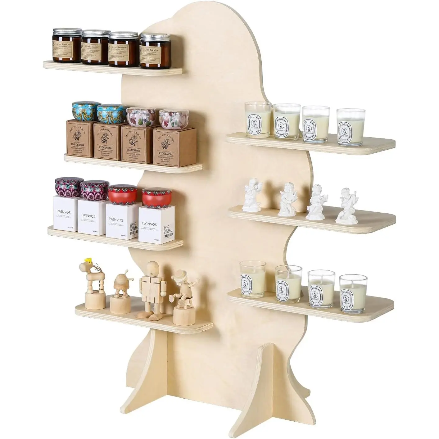 7-Tier Candle Display Shelf Stand for Vendor Booth Craft Show, 31inch Tall Portable Detachable  Birch  Retail Riser Stand, Upscale Display Riser Rack(Cloud-Shaped)