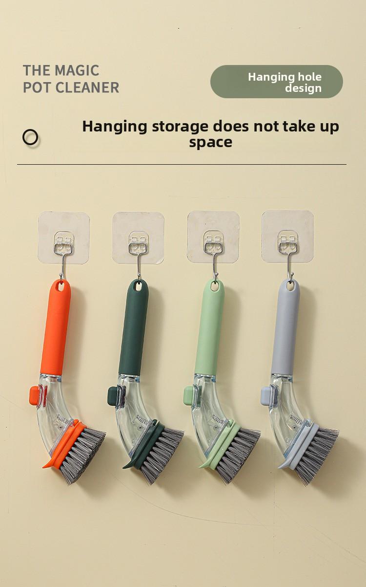 Long Handle Dish Brush Automatic Liquid Dispensing Scrubber Kitchen Stainless Steel Wire Cleaning Brush for Pots and Pans