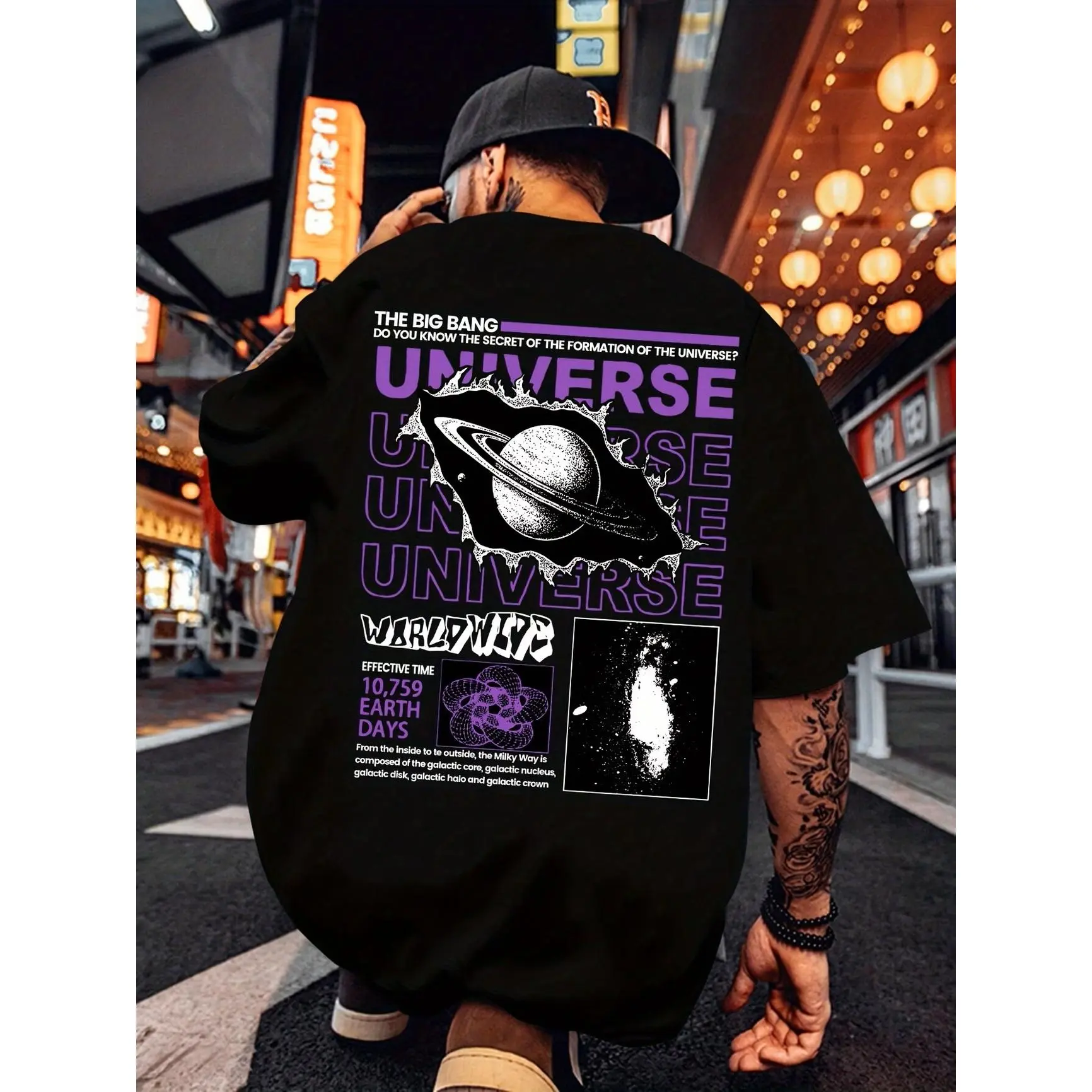 Universe Planet Space Graphic Oversized Cotton T-Shirt, Big Bang Theory Retro Letter Fashion Outfit, Soft Comfort Casual Tee, Cool Valentine Gift For Him Her, Perfect Holiday Present For Family Friends