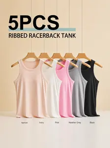 5PCS Ribbed Tank Tops Solid Color Women’s Tanks Summer Essential Basic Layering Tops
