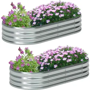 2 Pack Galvanized Raised Garden Bed Metal Oval Raised Garden Beds Outdoor Planter Box for Vegetables (6x3x1FT, Silver)