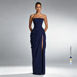 2026 New Lady's Strapless Asymmetrical Pleated High-Slit Formal Dress - Sleeveless, French Romantic Elegant Formal Wear Clothes for Summer Vacation Night Out