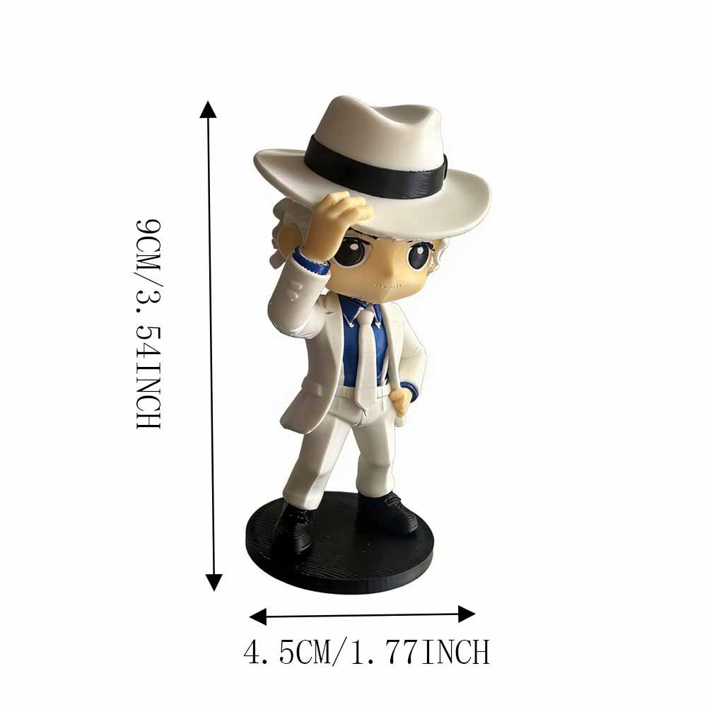 MJ Moonwalk Figurine Desktop Ornament - Collectible Figure with Hat and Suit