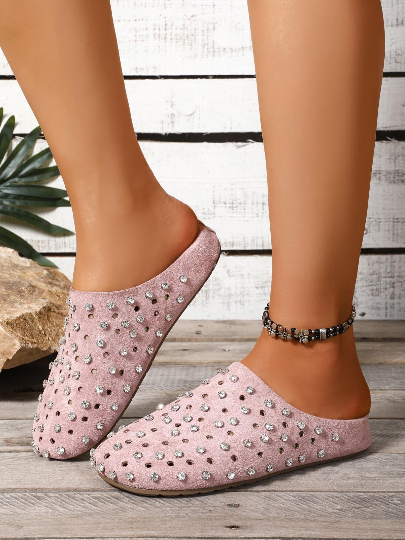 Fashionable Studded Decor Mule Sandals, Slip On Mules, Casual Comfortable Flat Sandals for Beach, Summer Trendy Barefoot Shoes for Women & Girls, Footwear