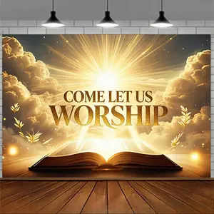 Scripture Open Book Backdrop Banner Church Sanctuary Style Tapestry Wall Hanging Photography Background Polyester Fiber for Prayer Ceremony Wedding Memorial Decor