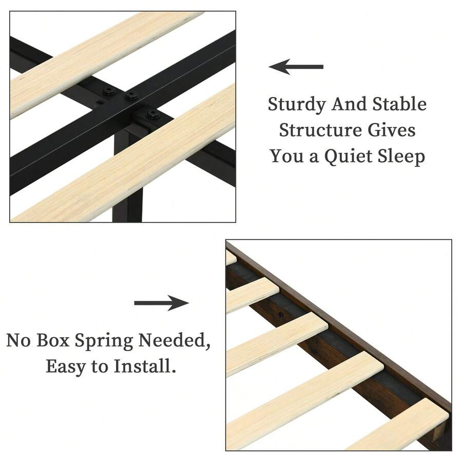 Upholstered Bed Frame with Diamond Tufted Headboard, Vintage & Modern Style, Strong Wooden Slat Support, No Box Spring Needed, Noise-Free Easy Assembly