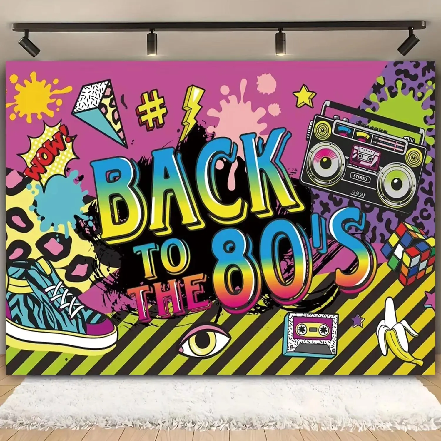Premium Polyester 80s-90s Graffiti Hip Hop Graphic Tapestry - Lightweight Synthetic Home Decor Wall Hanging, Wedding Backdrop, Foldable & Reusable Rectangular Banner for Party Decor & Photography Studio