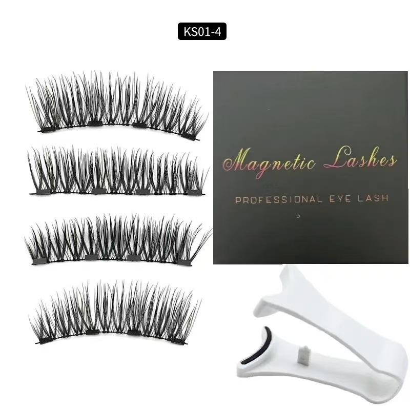 TikTok Trending 4 Magnet 3D Magnetic Eyelashes No Glue Ultra Thin Lightweight Natural Look Reusable Eye Lashes for Beginners