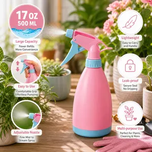 500ML Candy Color High-Profile Lightweight Fine Mist Sprayer, Home Flower Watering Bottle, Multi-Functional Cleaning Disinfectant Spray
