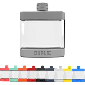 6 oz Hip Flask for Liquor - Undetectable Shatterproof Alcohol Flasks with Clear Tritan Plastic and Silicone Grip - Flask Gift for Men & Women - Fog Gray
