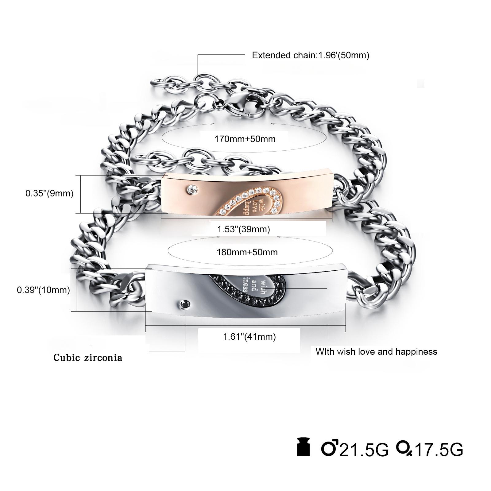 City Fashion Hip Hop Cuban Link Chain, Titanium Steel Couple Bracelets for Men & Women,2pcs His and Hers Couple Bracelets set