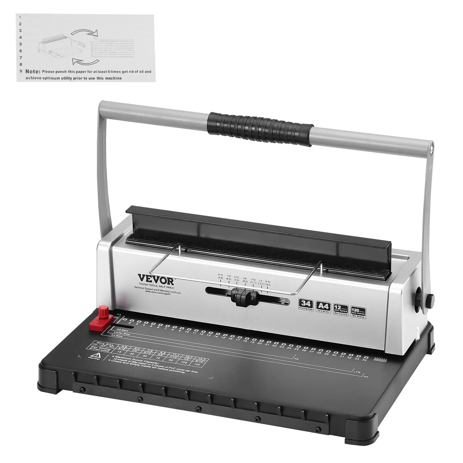 【Summerfinds】VEVOR Coil Spiral Binding Machine, Manual Book Maker 34-Holes Binding 120 Sheets, Punch Binder with Adjustable 3/16" - 9/16" Coil Binding Spines and Side Margin, for Letter Size, A4, A5