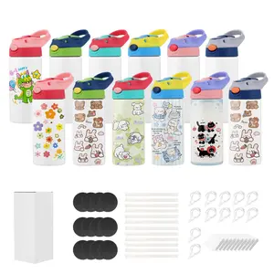 VEVOR Sublimation Tumblers, 12 Pack, 12 oz Kids Sublimation Water Bottles, Food-Grade Stainless Steel Cups with Lids and Straws, Double Wall Insulated Tumbler Blank, for DIY Personalized Customizatio