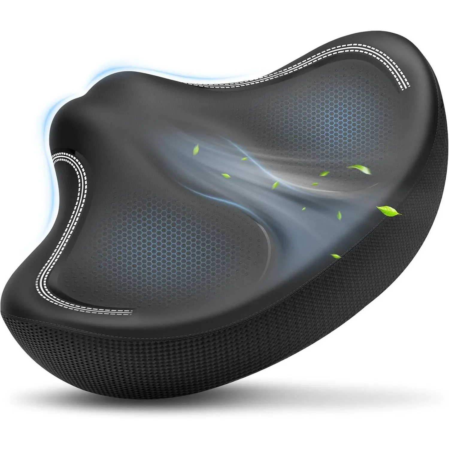 New Noseless Oversized Bike Seat, Extra Wide Comfort Pure Memory Foam Bicycle Seat Cushion, Compatible Saddle Replacement with Electric Bike, Exercise, Cruiser, Road Bike for Men & Women