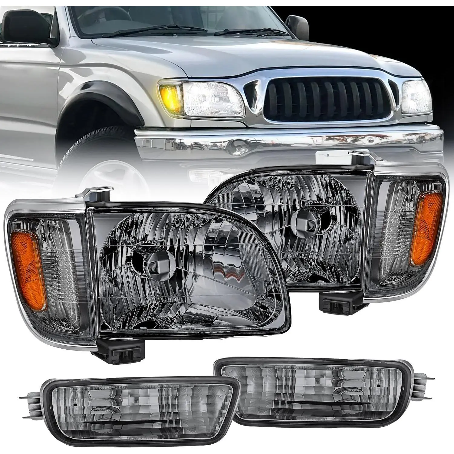 Nilight Headlight Assembly for 2001-2003 Toyota Tacoma, Waterproof Adjustable Luminous Car Lighting, Chrome Housing, Amber Reflector, Smoke Lens, Corrosion Resistant Driver & Passenger Side Replacement Headlamp, 2002 Tacoma, H4 Bulb Fit, Truck Mods, High
