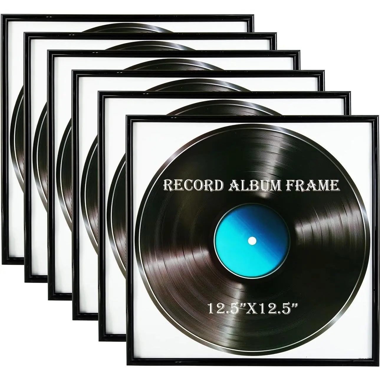 6 Pack High Glossy Black Vinyl Record Frame 12.5x12.5 Inch | Designed to display LP album artwork, equipped with updated butterfly sawtooth hanger and spring clips