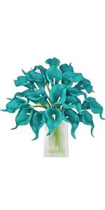Artificial Calla Lily Teal Flowers for Wedding Bouquet Klein Blue Flower 12Pcs Home Decoration Faux Calla Lilies Flower, Teal Blue