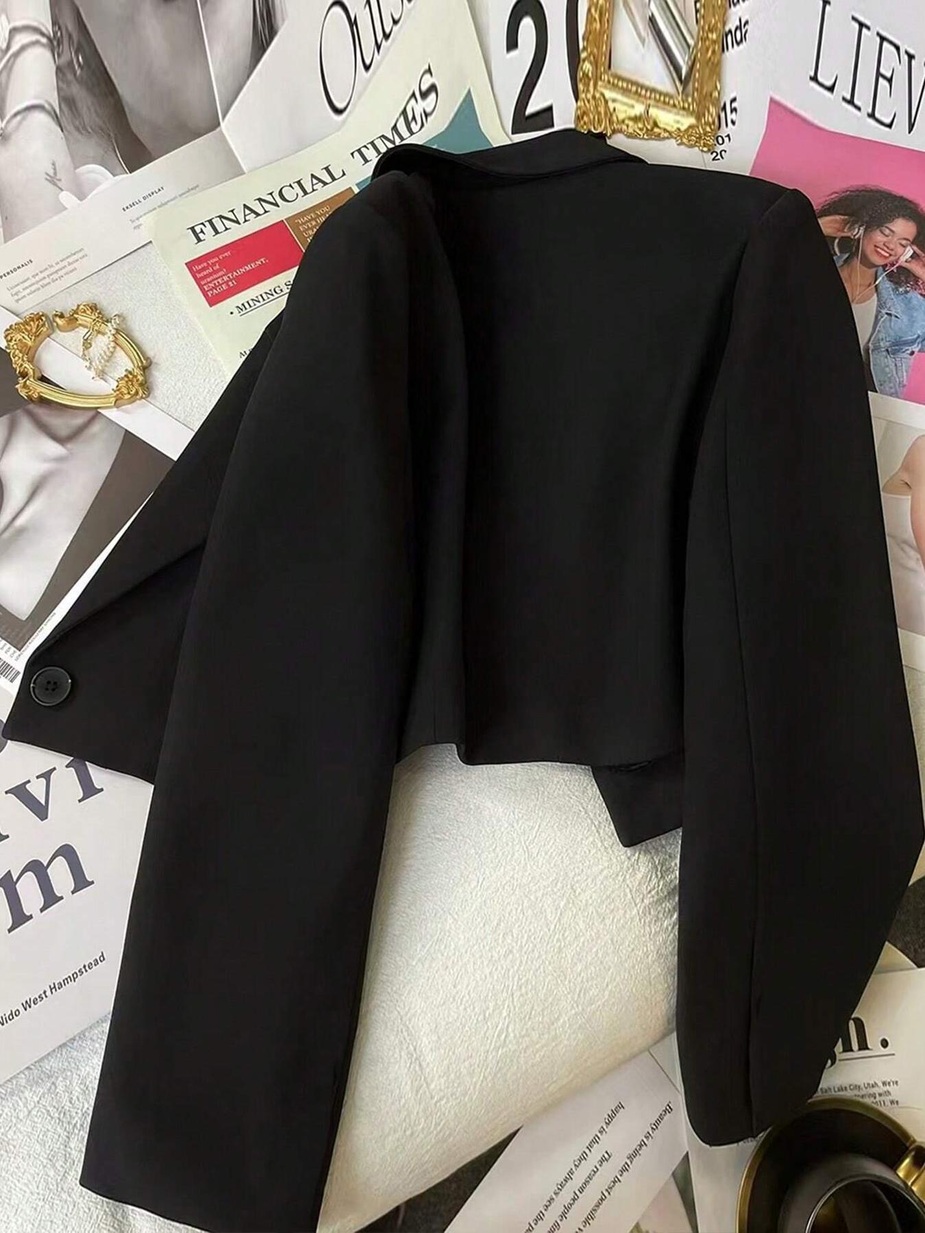 Women's Solid Color Lapel Collar Fitted Blazer Jacket, Casual Fashion Aesthetic Long Sleeve Outerwear for Work Office Business, Ladies Clothes for Fall & Winter