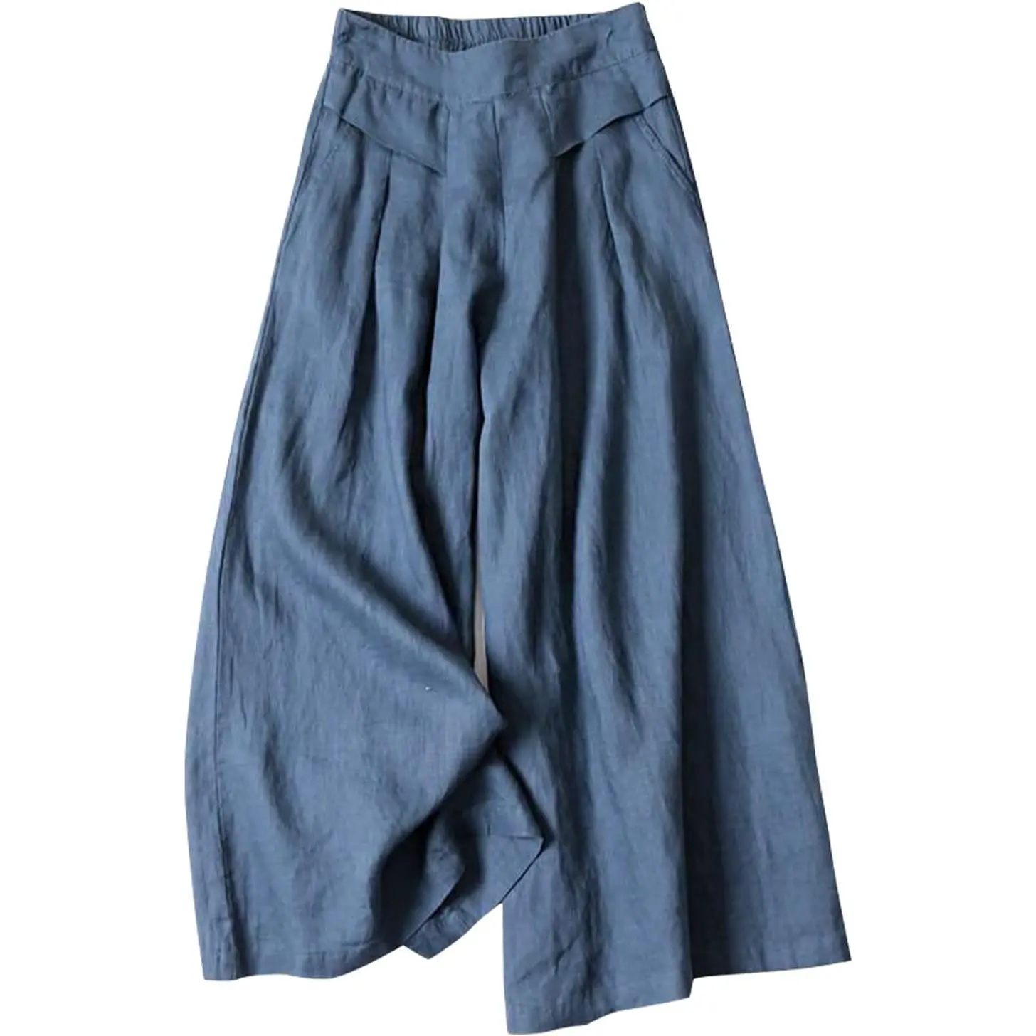 Gihuo Culottes for Women Linen Wide Leg Gauchos Pants |   Cotton Linen Pants,Flowy Pants,Women's Culottes,Cropped Pants,Elastic Waist Trousers with Pockets