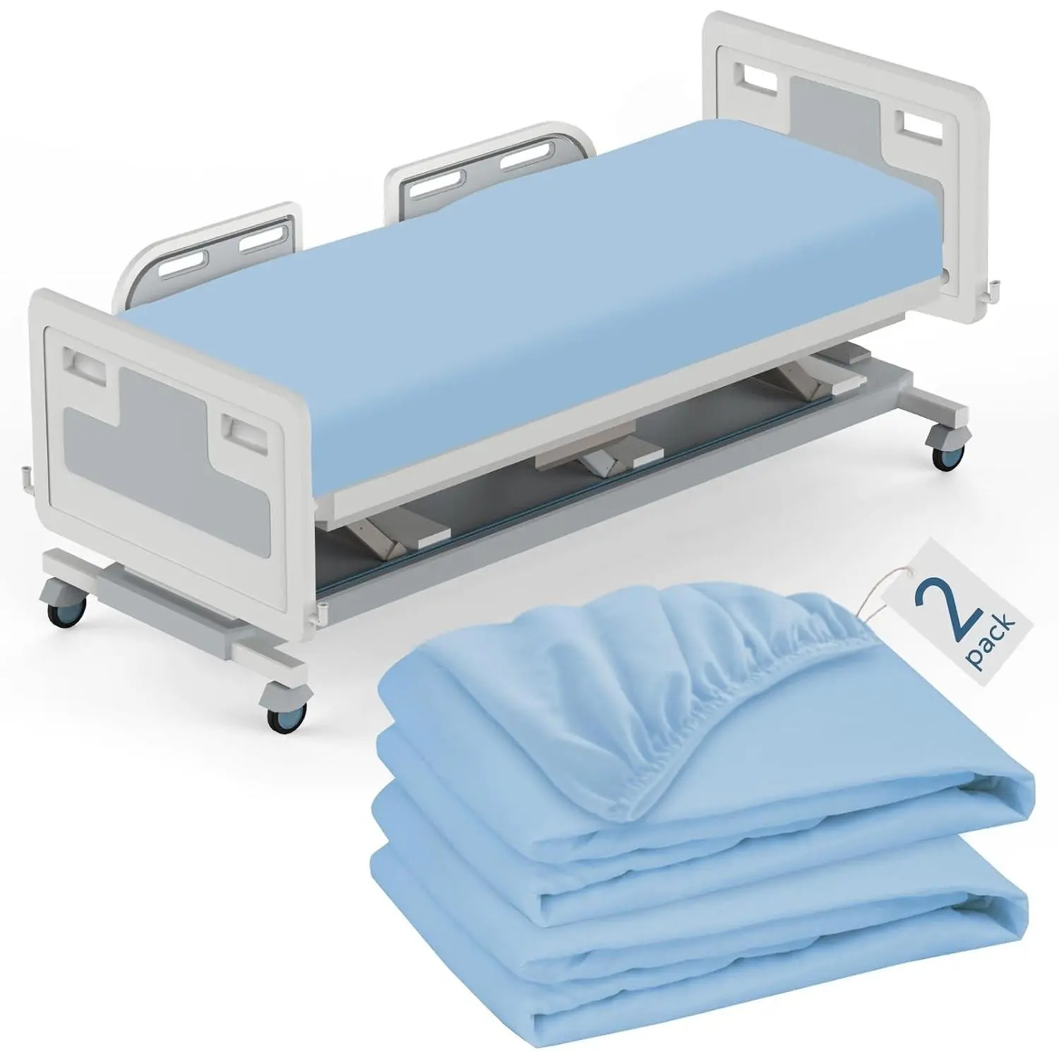 Hospital Bed Sheets Fitted 36" x 84" x 9", 2 Pack Blue Hospital Sheets
